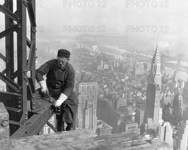 Photograph of a construction worker on the Empire State Building 1930