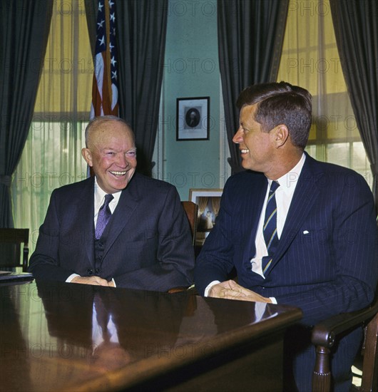 Photograph of Ex US President Dwight D. Eisenhower and US President John F. Kennedy