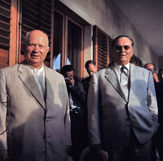 Photograph of President Tito of Yugoslavia and Russian Leader Nikita Khrushchev