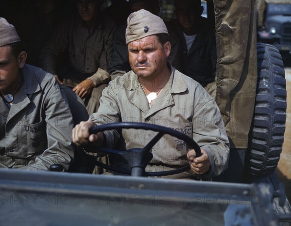 Colour photograph of US Marine truck driver 1942