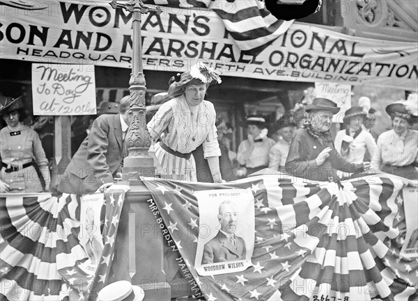 Daisy Harriman addresses a Democratic rally in Union Square