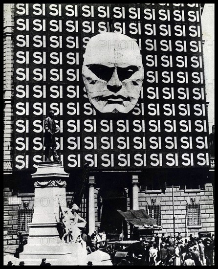 poster depicting Benito Mussolini, 1935