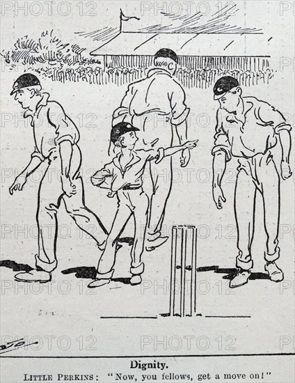 cartoon of public schoolboys playing cricket 1938