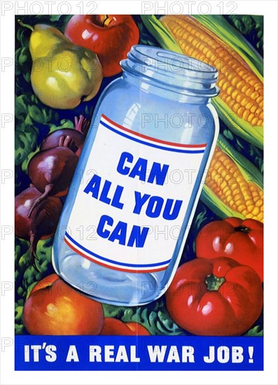 World War two American propaganda poster promoting canned food