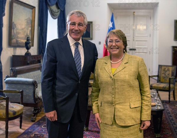 Chuck Hagel US Defence Secretary, meets Chilean President Michelle Bachelet