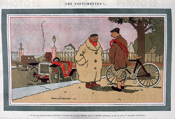Ces voiturettes!', French motoring cartoon', 1913; by Jean Villemot,