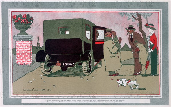 Ces voiturettes!', French motoring cartoon', 1913; by Jean Villemot,