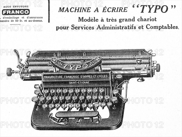 French 'Typo Typewriter machine advertised circa 1890