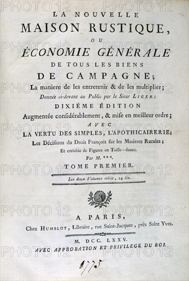 Economie générale de la campagne, ou Nouvelle maison rustique'