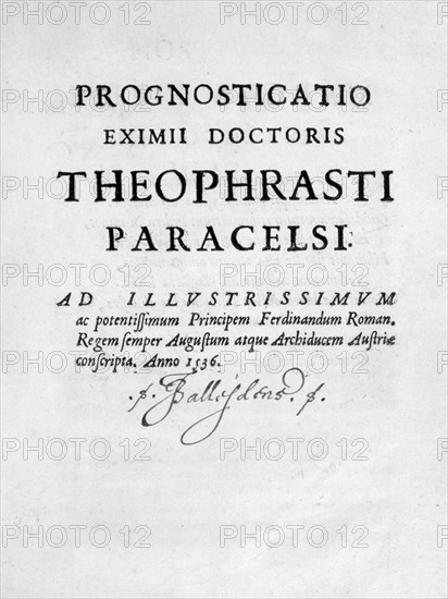 Title page from 'Prognostications', 1536 by Paracelsus