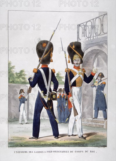 Uniformed soldiers of the French Royal Guard Regiment, 1823
