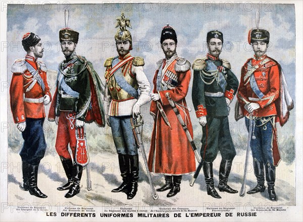 Different uniforms worn by Tsar Nicholas II of Russia deposed in 1917