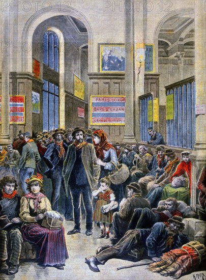 Italian immigrants seek shelter at the Gare Saint Lazare 1896