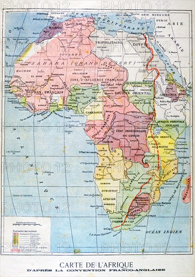 French map of territories controlled by the colonial empires in Africa