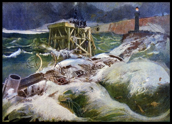 Boat sinking in a violent storm at Dieppe, France 1899