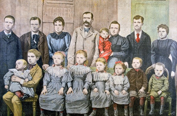 Illustration of a French family with 14 children 1899