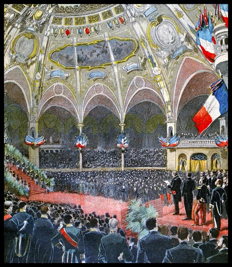 Illustration showing the opening ceremony at the start of the Exposition Universelle of 1900