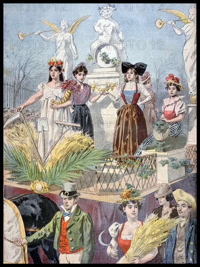 Illustration showing the French harvest celebration at the Exposition Universelle of 1900