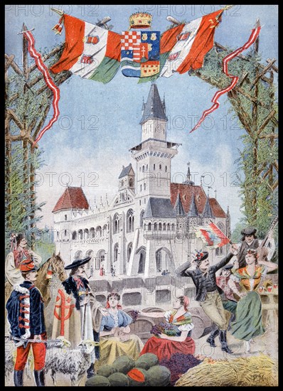 Illustration showing the Hungarian Pavilion at the Exposition Universelle of 1900