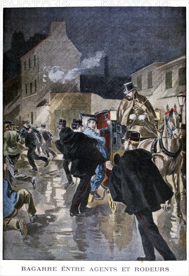 Illustration showing arrests by French Police agents acting against prowlers 1900