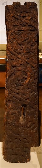 Zoomorphic carved Gothic doorpost from an Icelandic 13th-14th century church