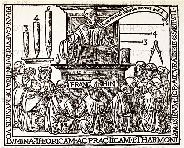 Woodcut print depicting Franchino Gaffurio