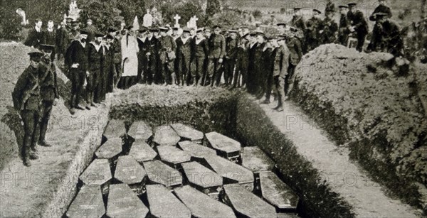 Photograph of the coffins of some of the victims of the sinking of the RMS Titanic a passenger liner that sank in the North Atlantic Ocean