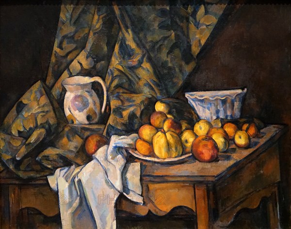 Painting titled 'Still Life with Apples and Peaches' by Paul Cézanne