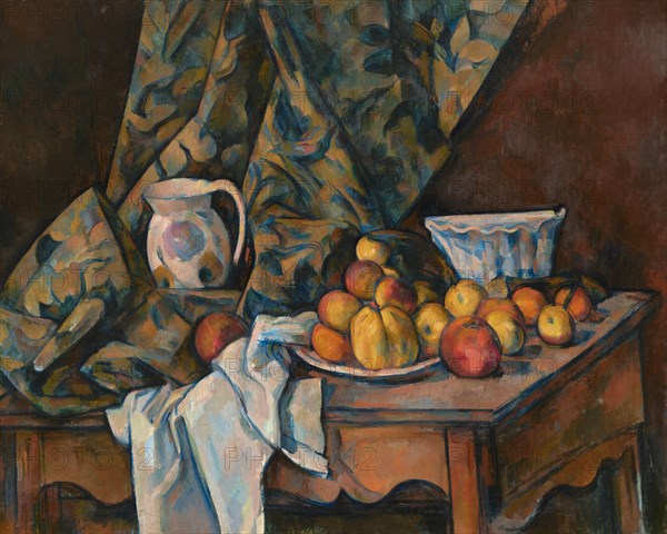 Painting titled 'Still Life with Apples and Peaches' by Paul Cézanne