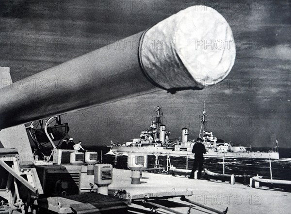 Photograph taken aboard the HMS Superb, a Bellerophon-class battleship of the British Royal Navy