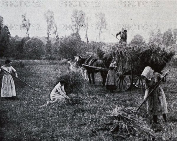 Photograph of female farm hands in Mosson, a commune in the Côte-d'Or department in eastern France