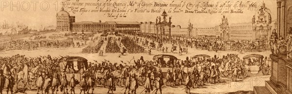 Engraving depicting the departure of Queen Catherine of Aragon