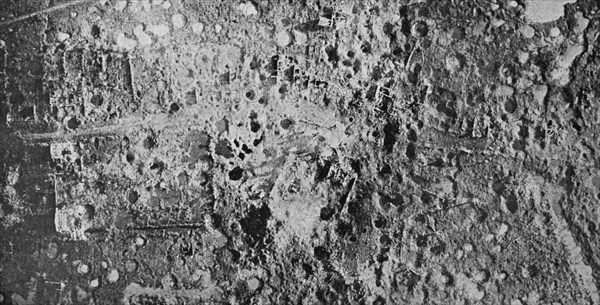 Aerial photograph of a French village that has been destroyed during the First World War