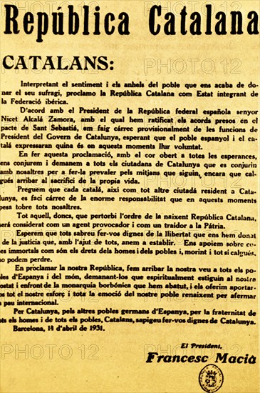 Proclamation of the Catalan Republic, as a result of the Spanish republican parties agree to prepare a change of regime in case of victories in the following elections