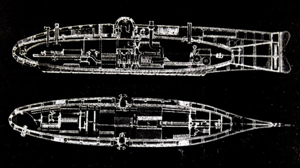 Plan for the Ictineo I, a pioneering submarine by engineer Narcis Monturiol