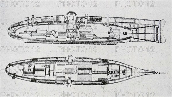 Plan for the Ictineo I, a pioneering submarine by engineer Narcis Monturiol