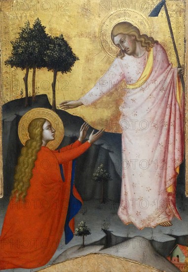 Painting titled 'Noil me Tangere' by Master of the Lehman Crucifixion