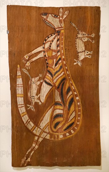 Bark painting depicting a Kangaroo dance
