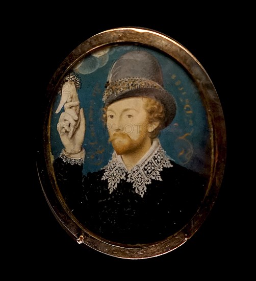Miniature portrait depicting an unknown man clasping a hand from a cloud by Nicholas Hilliard