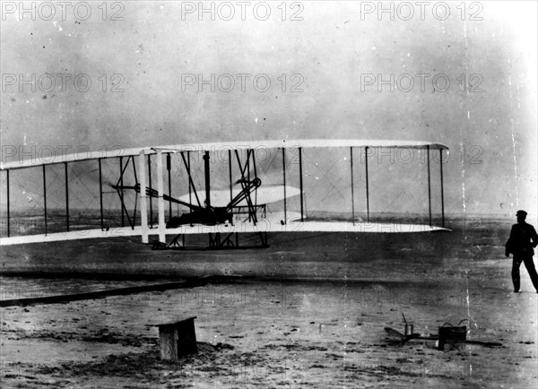 Photograph taken during the first flight of the Wright Brothers