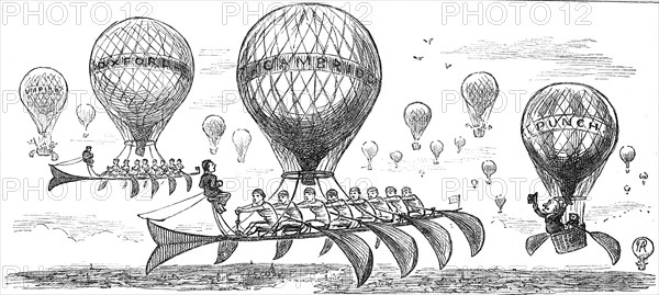 Punch a flying balloon version of the Oxford & Cambridge boat race1888