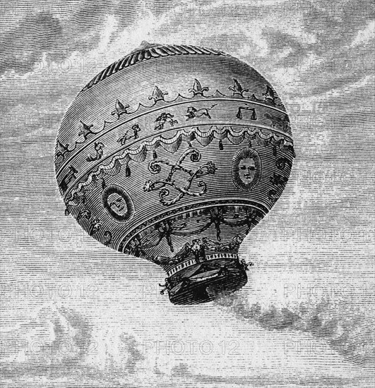 Copperplate engraving of the Hydrogen Balloon designed by the Montgolfier Brothers