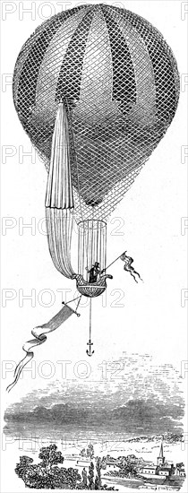 A hot-air balloon which has been fitted with a parachute
