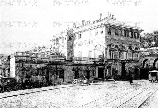 Engraving depicting the home of Giuseppe Verdi