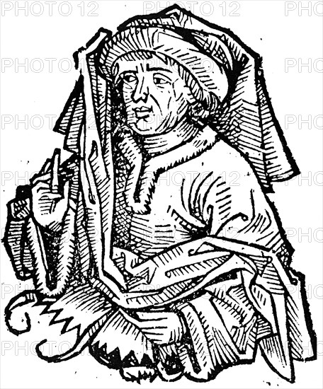 Woodcut portrait of 'Trusianus medicus', woodcut from the Nuremberg Chronicle 1493