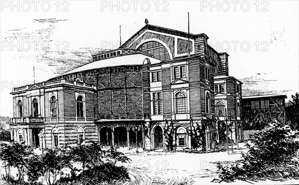 The exterior of the Bayreuth Festspielhaus, an opera house in Bayreuth, Germany