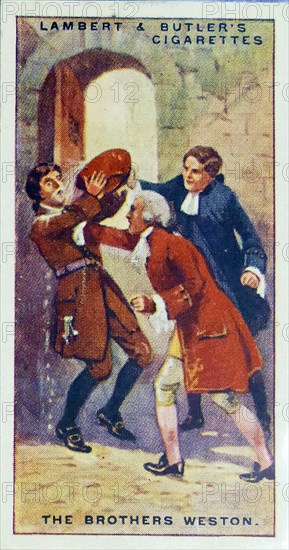 Lambert & Butler, Pirates & Highwaymen, cigarette card showing: the Brothers Joseph and George Weston attacking a man in London