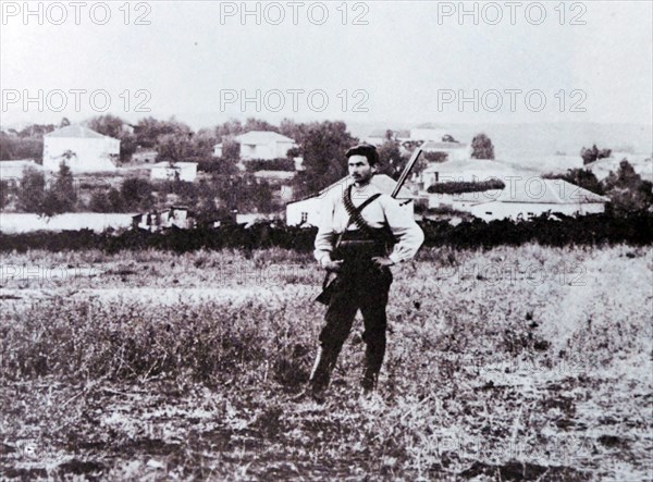 Jewish 'Shomer' settler guard in afield protecting the village of Rehovot