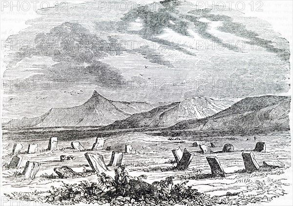 Engraving depicting the Grey Wethers in Dartmoor