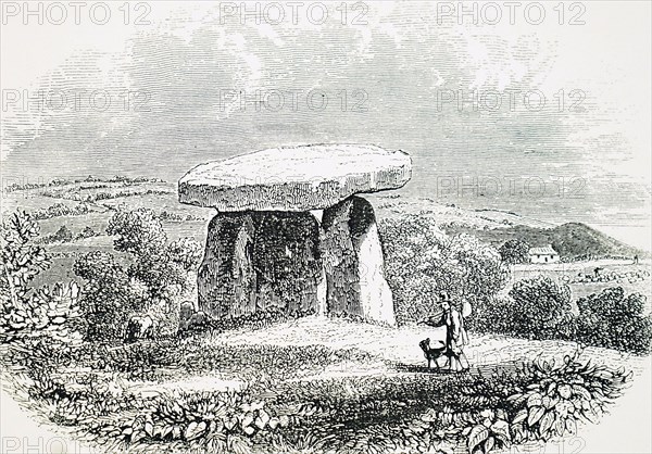 Engraving depicting Kit's Coty House, the remains of a Neolithic chambered long barrow